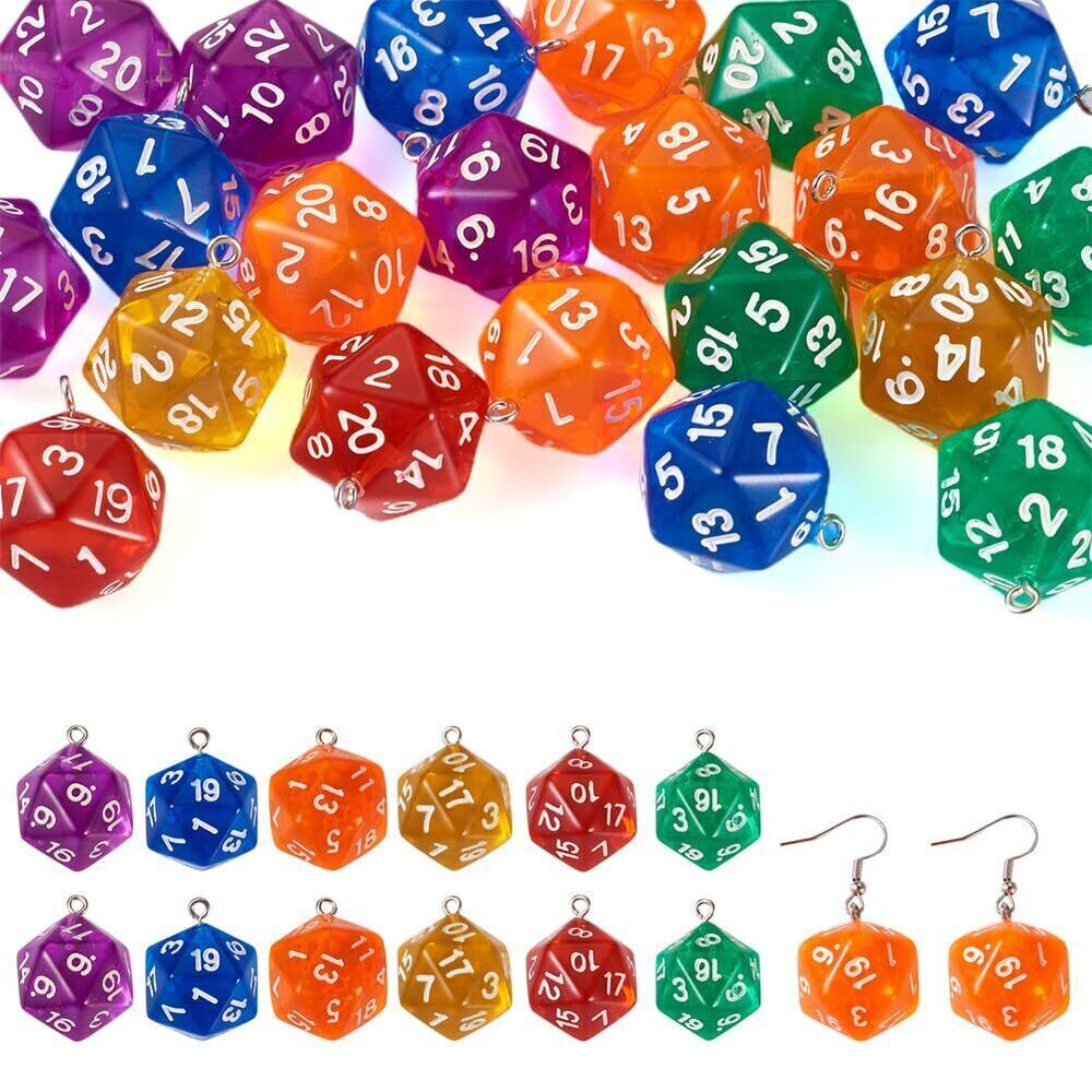 7817 20pcs D20 Dice Charms Transparent Acrylic 20 Sided Dice Pendants
